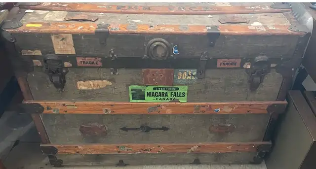 Antique 1900s Flat-Top Steamer Trunk / Coffee Table (OBO)