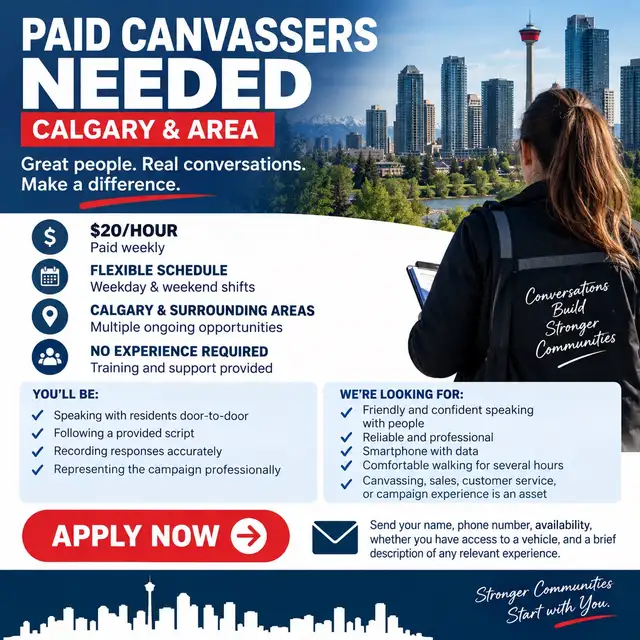PAID CANVASSERS NEEDED – CALGARY & AREA