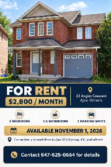 Beautiful 3-Bedroom Home for Rent in Ajax