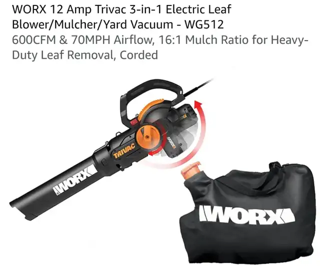 3 in 1 yard worx blower/vac/mulcher $120 o.b.o