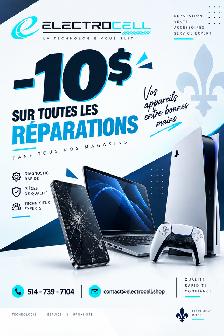 Réparation cellulaire, laptop, console -10$ meilleur prix !