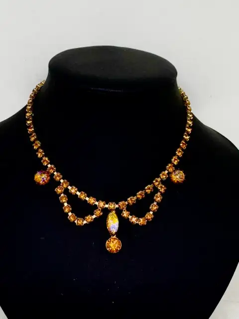 1950's Fine Amber Crystal Rhinestone Necklace