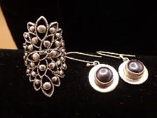 Sterling Silver Dangle Earrings and Open Work Ring