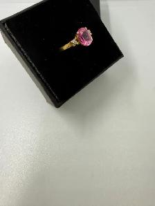 Women's 10K Gold Ring w Pink Topaz & Small Diamonds~Size 7 - Photo 2