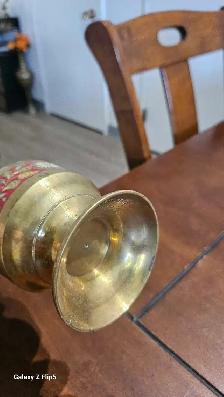 Vase en laiton/brass gravé et émaillée - Photo 4