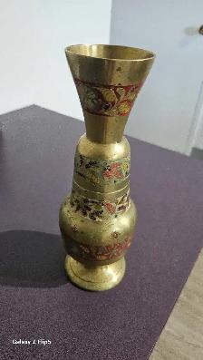 Vase en laiton/brass gravé et émaillée - Photo 6