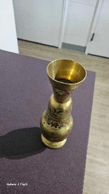 Vase en laiton/brass gravé et émaillée - Photo 7