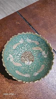 Bol sur pied/coupe vide poche vintage en laiton émaillée Pa
