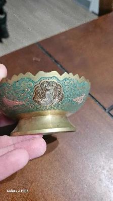 Bol sur pied/coupe vide poche vintage en laiton émaillée Pa - Photo 2