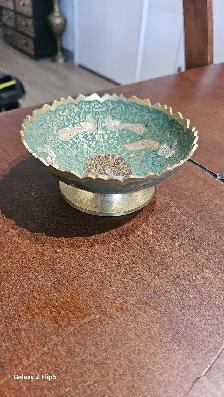 Bol sur pied/coupe vide poche vintage en laiton émaillée Pa - Photo 3
