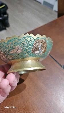 Bol sur pied/coupe vide poche vintage en laiton émaillée Pa - Photo 4