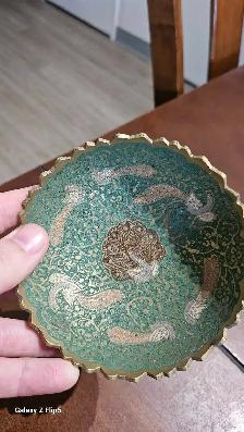 Bol sur pied/coupe vide poche vintage en laiton émaillée Pa - Photo 8