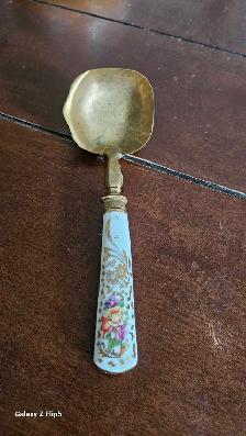 Louche/cuillère ancienne en laiton/brass et porcelaine - Photo 2
