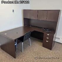Espresso L Suite Office Desk w/ Drawer, Overhead Storage - Photo 2