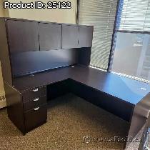 Espresso L Suite Office Desk w/ Drawer, Overhead Storage - Photo 4