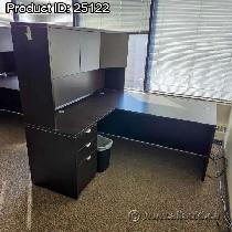 Espresso L Suite Office Desk w/ Drawer, Overhead Storage - Photo 5