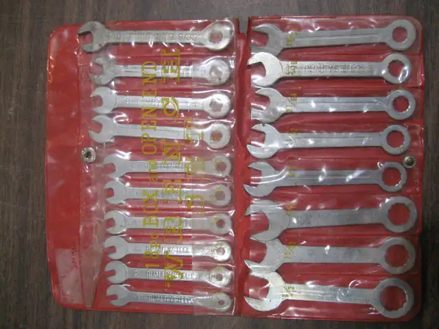 Vintage 18 piece slim box and open end wrench set, made in Japan