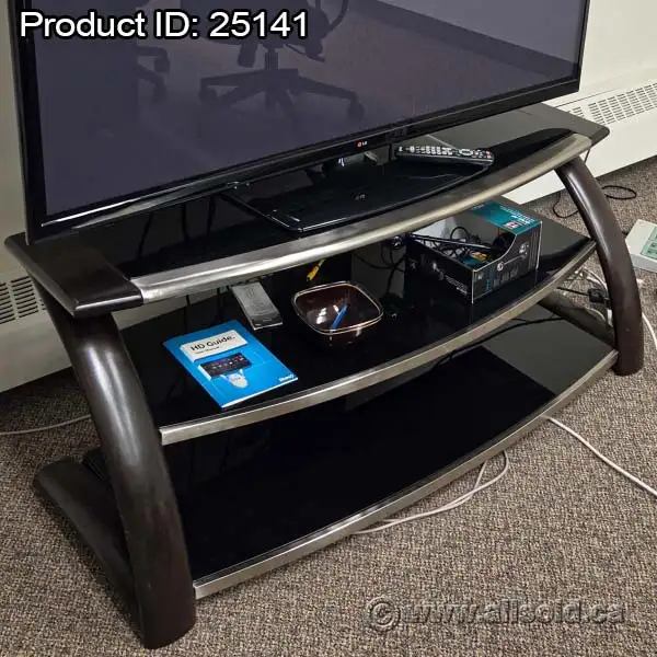 Black Curved 3 Tier TV Stand w/ Chrome Trim