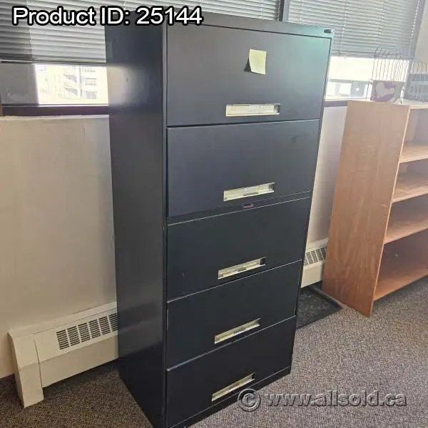 Black 5 Drawer Full Flip Front Lateral File Cabinet, Locking