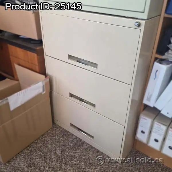 Tan 3 Drawer Full Flip Front Lateral File Cabinet