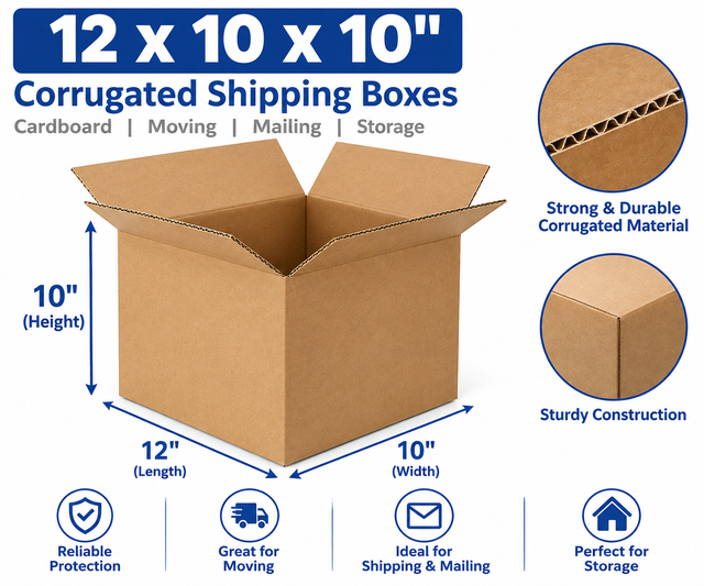 12x10x10 Cardboard Pack Mailing Shipping Corrugated Box-32 ECT