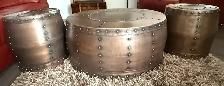 Round Antique Copper Finish Coffee Table & 2 Matching End Tables - Photo 3