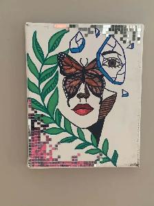 Original Painting – Butterfly Face with Mirror Mosaic (16x20)