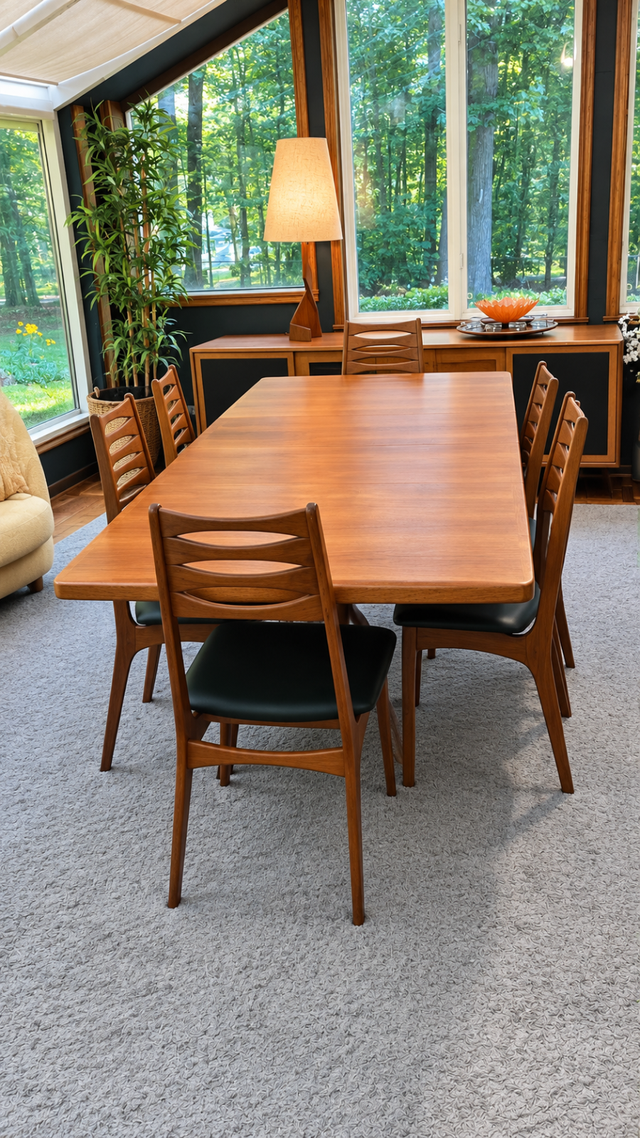 Mid century TEAK TECK Ensemble salle à manger. TRÈS GRANDE table