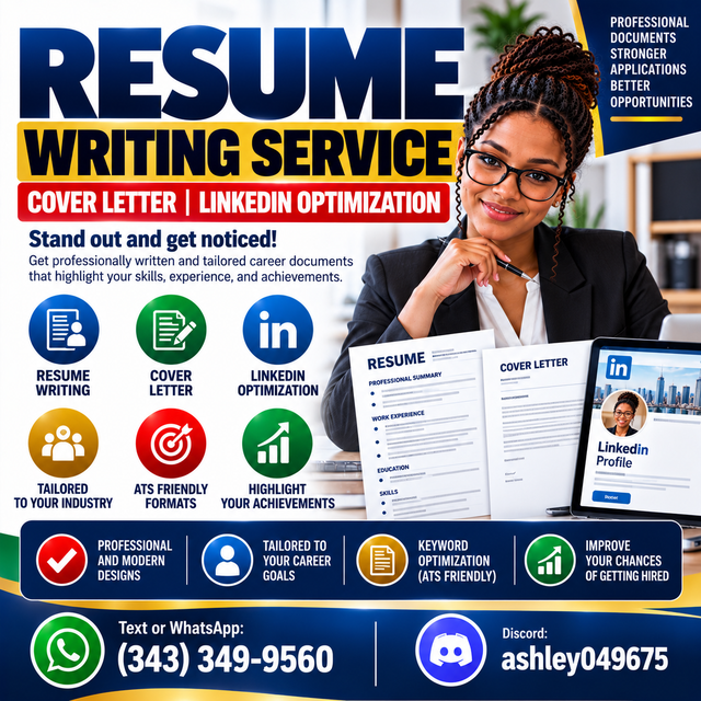 RESUME WRITING SERVICE, COVER LETTER, LINKEDIN OPTIMIZATION