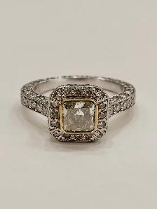 18 Karat Natural Yellow Diamond ArtDeco style Engagement Ring - Photo 2