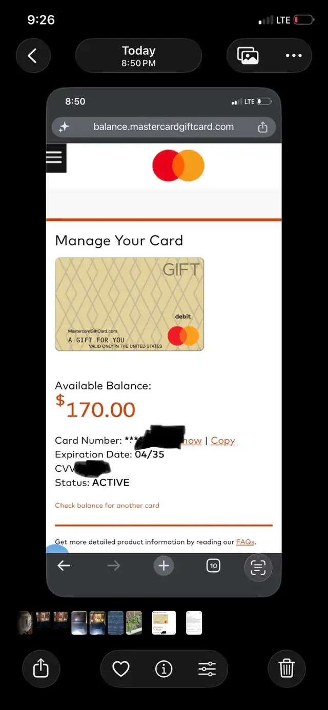 Mastercard Gift Card $170 USD, only able to use this in America!