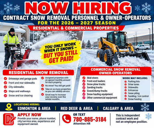 Snow Removal Personnel & Owner Operators wanted-Calgary