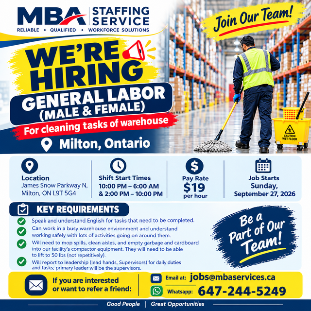General Labour – Milton (Cleaning)