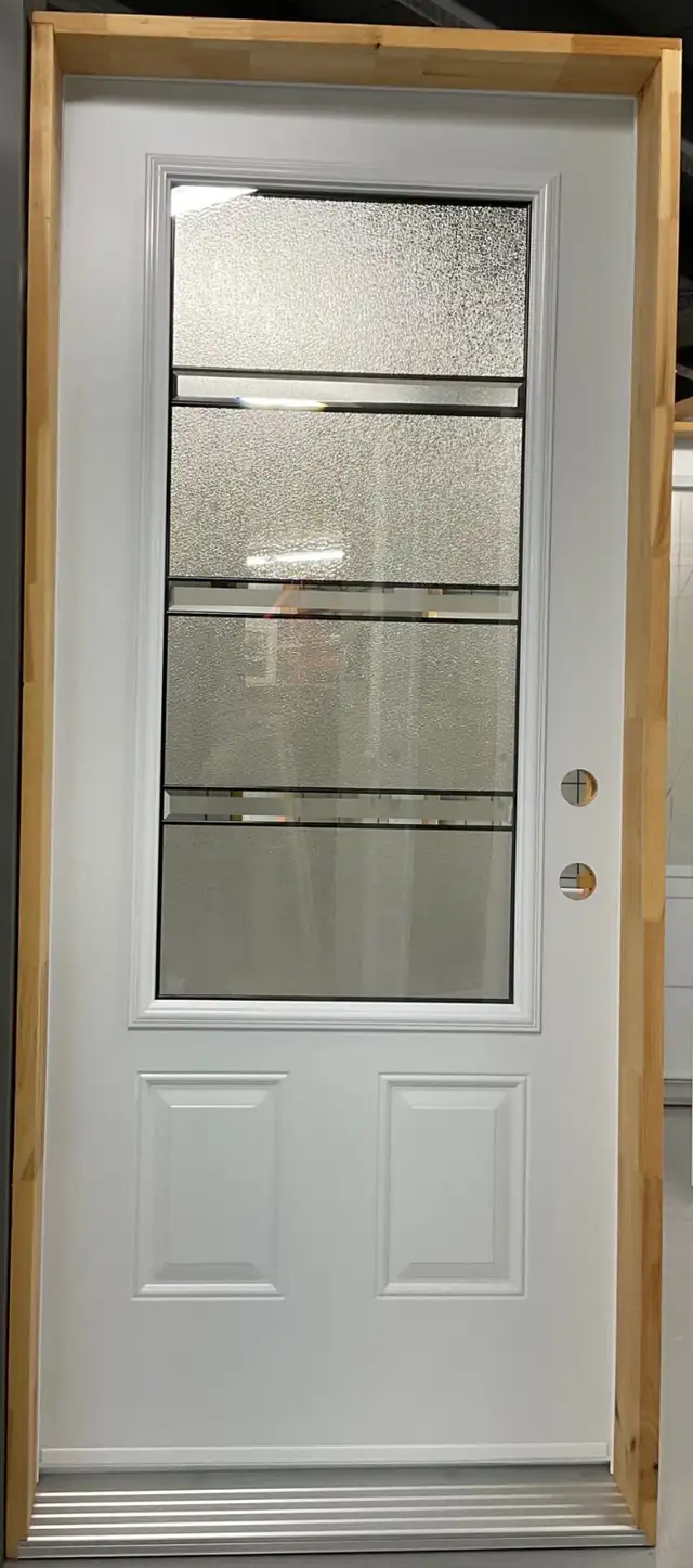 1452PSM Porte d’acier 34″G Blanche Verre plomb 23×49