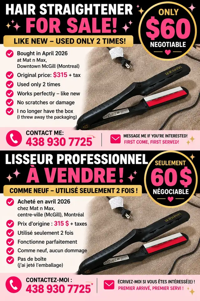 ✨ FER PLAT / LISSEUR PROFESSIONNEL À VENDRE –( Faite un Offre