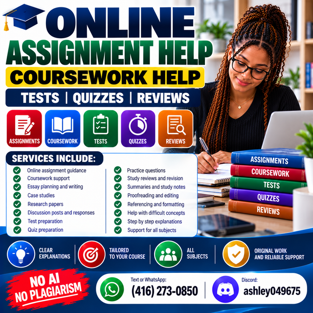 ONLINE ASSIGNMENT HELP, COURSEWORK HELP, TESTS, QUIZZES, REVIEWS