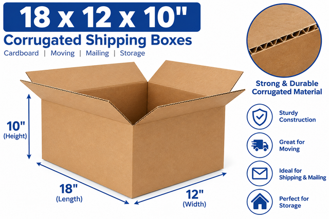 18x12x10 Cardboard Pack Mailing Shipping Corrugated Boxe-32 ECT