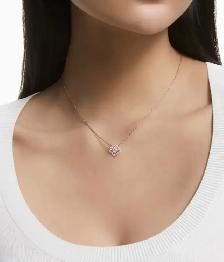 Swarvoski Una necklace, clover, white, 18k rose gold finish