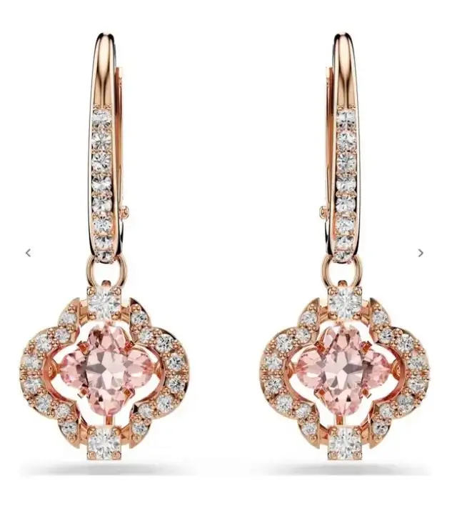 Swarvoski una drop earrings, clover, pink, 18k rose gold finish