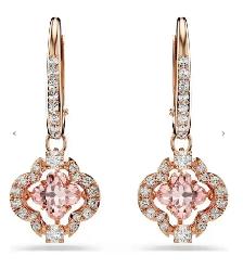 Swarvoski una drop earrings, clover, pink, 18k rose gold finish