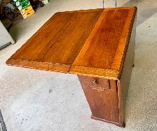 Antique Oak Wood Drop-Leaf Gate-Leg Table  (w Storage Drawers) - Photo 2