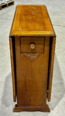 Antique Oak Wood Drop-Leaf Gate-Leg Table  (w Storage Drawers) - Photo 4
