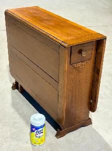 Antique Oak Wood Drop-Leaf Gate-Leg Table  (w Storage Drawers) - Photo 9