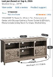 YITAHOME TV Stand 65 Inch Tvs, Power Outlet & LED Light, Grey - Photo 7