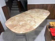 Free delivery used Oval dining table with marble-look finish - Photo 2