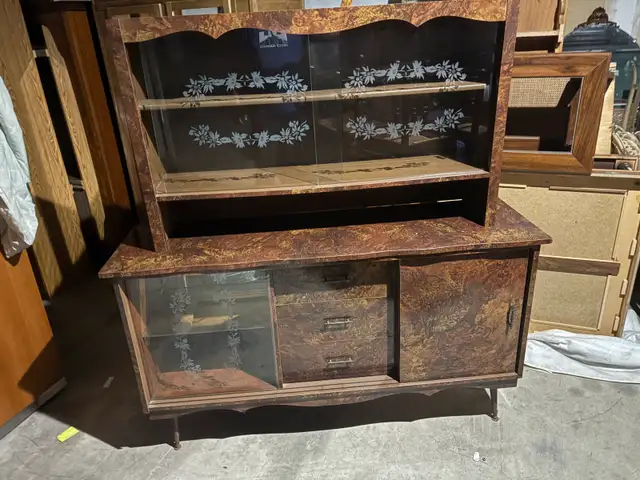 Free delivery antique Vintage Mid-Century Walnut China Cabinet
