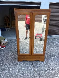 Free delivery used antique Wooden Armoire with Mirrored Doors