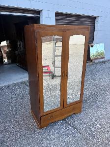 Free delivery used antique Wooden Armoire with Mirrored Doors - Photo 2