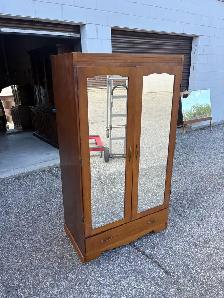 Free delivery used antique Wooden Armoire with Mirrored Doors - Photo 3