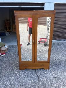 Free delivery used antique Wooden Armoire with Mirrored Doors - Photo 4